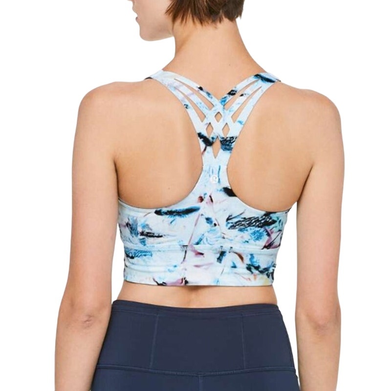 Lululemon 4 Mind Over Miles Bra Exposure Multi Blue Gym Running Yoga *Flaw